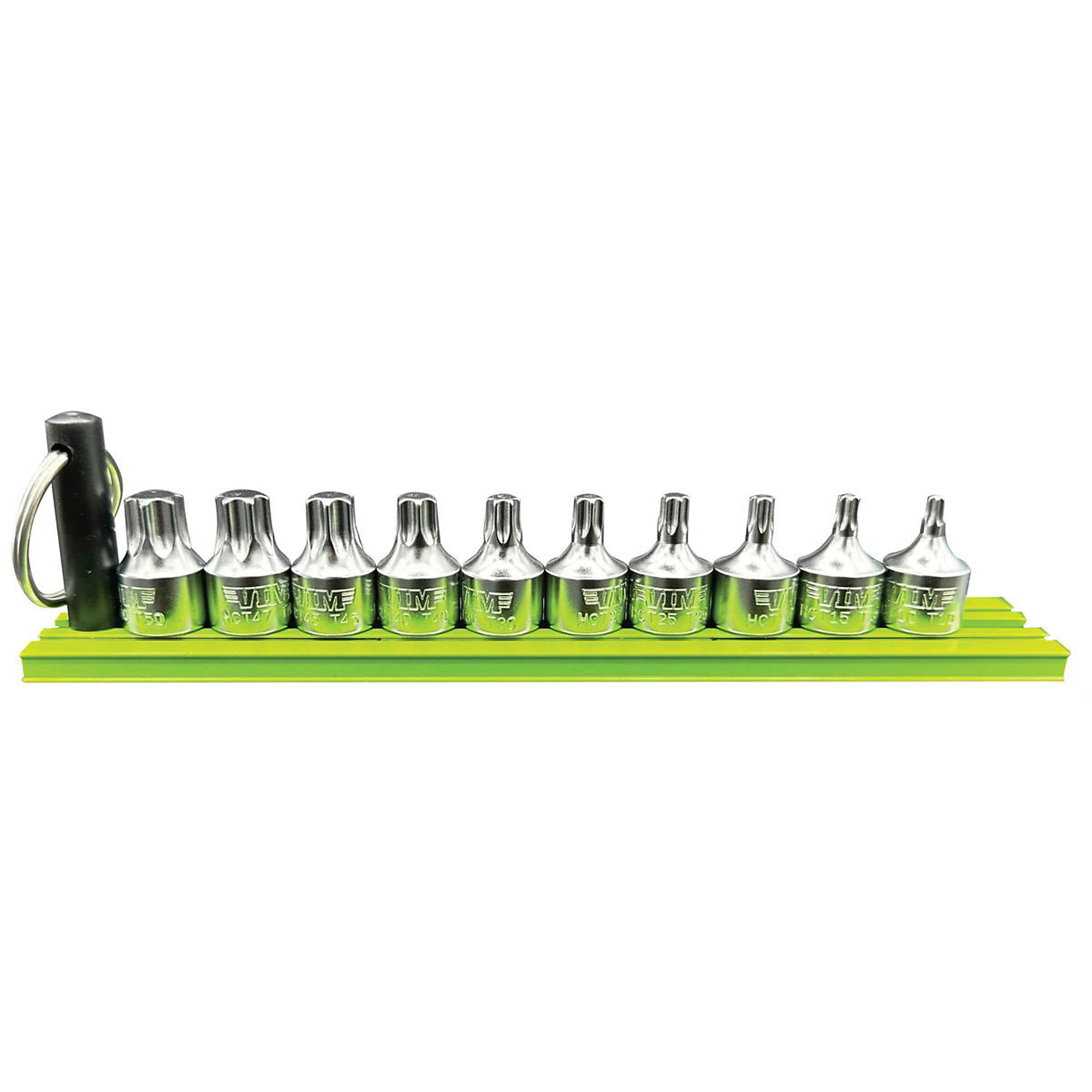 VIM Tools 10-Pc. 1/4in. Drive TORX Half Cut Stubby Driver Set — T10-T50, Green Magrail, Model# VIMHCT1050A